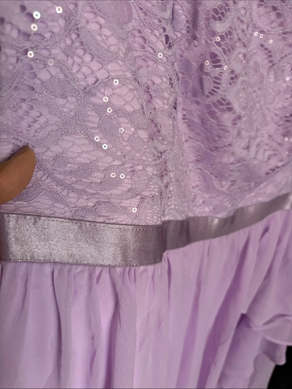 Lavender Lace & Chiffon Cap-Sleeve Formal Dress